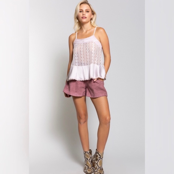 POL Red Denim Elastic Waist Front Pocket Shorts Relaxed Fit - Picture 5 of 13